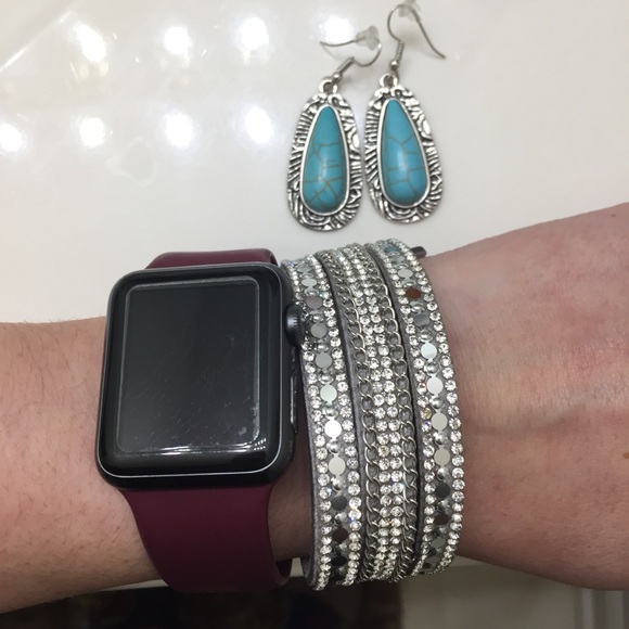 Turquoise Earrings and Silver Wrap Bracelet - Picture 3 of 3